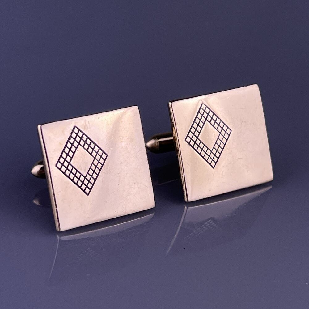 Square Simple Cufflinks Gold Plated Diamond Shape Polished Finish Swank Vintage